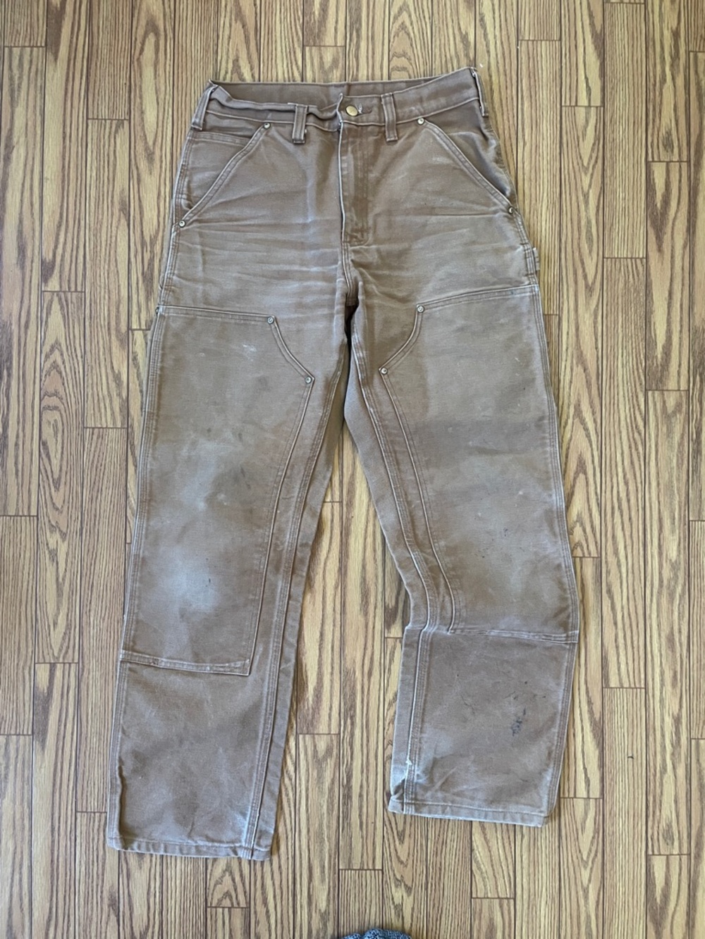 Vintage Carhartt B01 tan duck canvas double knee workwear pants size 29”